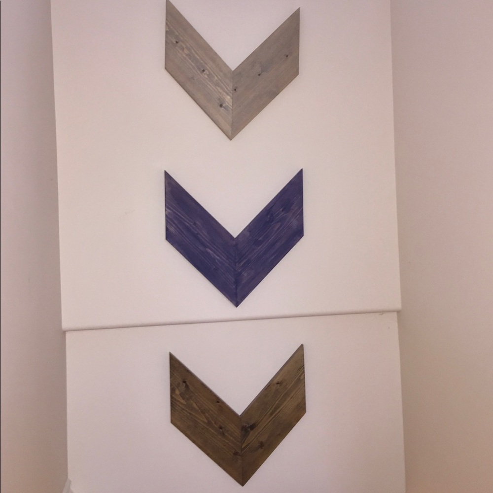 Set of 3 Wall Chevron Arrows Navy Walnut Grey